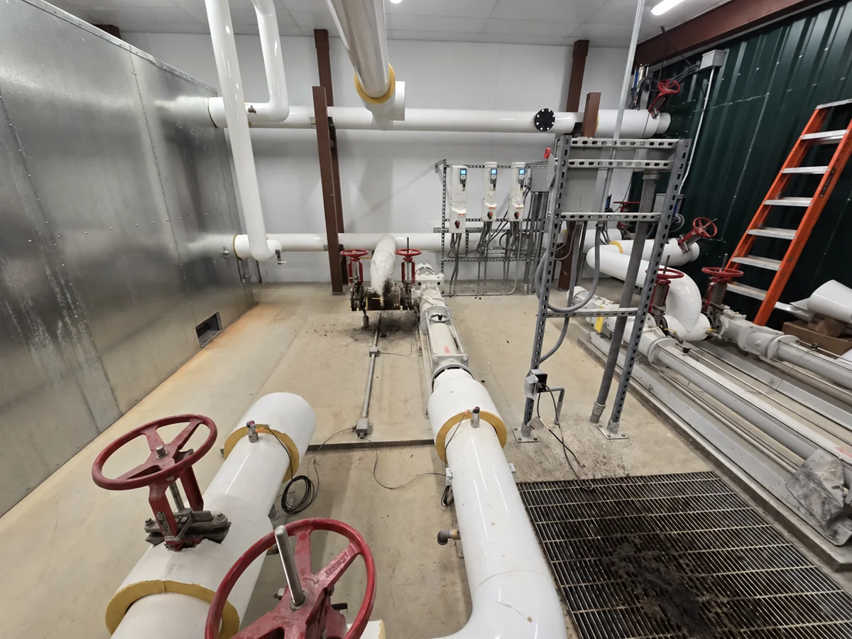 Piping, valves and process equipment at a biofuel production facility