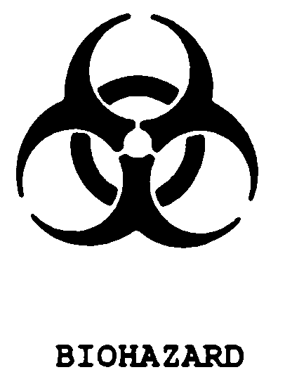 OSHA biohazard symbol: three interlocking curved lobes around a central circle